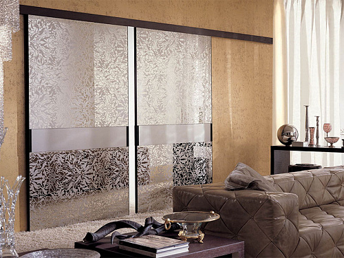 Межкомнатная перегородка из алюминия с декоративным стеклом Headline Longhi 330 7